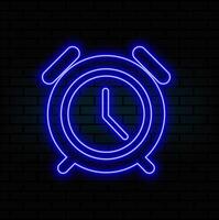 Alarm clock with bright glowing futuristic blue neon lights on black background. 3D icon, sign and symbol. Cartoon minimal style. 3D render illustration.blue vector