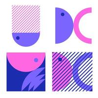 Set modern geometric shape created from semicircles and square ,purple and pink. vector