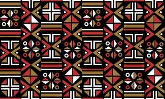 a detailed pattern create from geometric designs with red ,gold and white on black background , design for fabric or various pattern printing works. vector