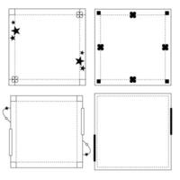 frame set create from square shape with star and flower ,black line. vector
