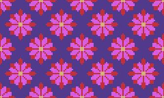 a detailed pattern create from pixels designs with flower pink and red on blue background , design for fabric or various pattern printing works. vector