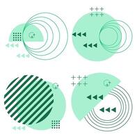 Set memphis geometric shape created from green semicircles and circle. vector
