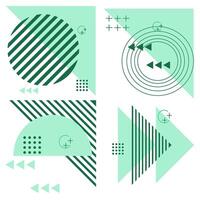 Set memphis geometric shape created from green semicircles ,circle and triangles. vector