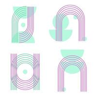 Set modern geometric shape created from semicircles ,purple and green. vector