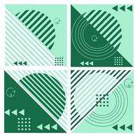 Set memphis geometric shape created from green semicircles and triangles. vector