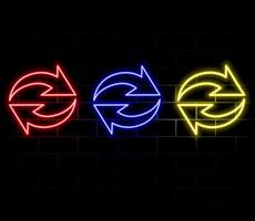 Neon bright red and blue arrows on a light background. vector
