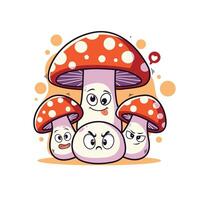 Funny cartoon mushrooms. illustration isolated on a white background. vector