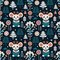 cute mice on a background with plants vector