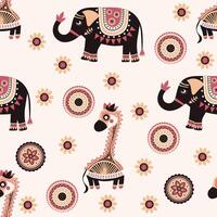 bright elephants and giraffes on a background vector