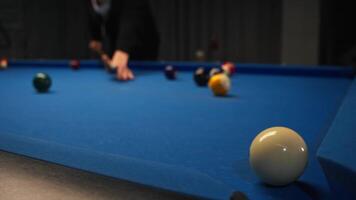 Player plays an American pool, and hitting a monochrome billiard ball, he successfully puts it in the pocket with a well-executed blow. this allows him to earn a point video