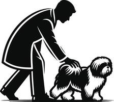 A man is walking a dog with a leash vector