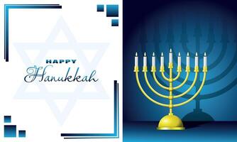 Happy Hanukkah poster with gold chandelier in the dark vector