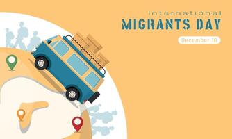 International Migrants Day template with migration of people all over the world and copy space area vector