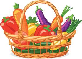Wicker Fruit baskets fresh vegetables isolated on whit background vector