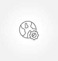 Black line icon featuring a globe with a gear, deal for use in design elements related to network errors, service unavailability, or internet connection failures. vector