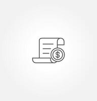 Black outline icon of a document with a dollar symbol, representing a financial statement, invoice, or billing. vector