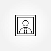 Black line icon of a framed portrait showing a person with a tie, representing a professional profile or ID photo. vector
