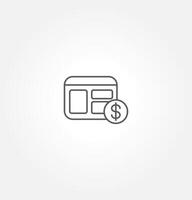 a webpage layout icon with a dollar sign, symbolizing online transactions or financial-related web content. vector