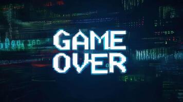 Retro game ending with dynamic glitch effect and text video