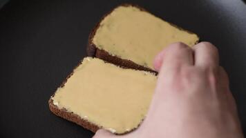 Sandwiches with toast bread, peanut butter. Hearty, nutritious breakfast video