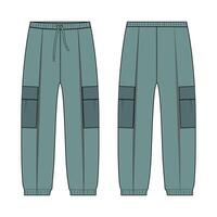 Green color Trouser pant with pocket front and back isolated on white background vector