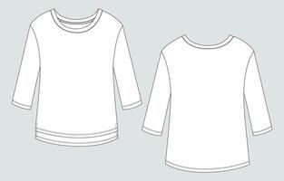 Long sleeve white color t shirt tops blouse front and back isolated on light grey background. vector