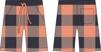 Shorts pant front and back with all over body fabric isolated on white back vector