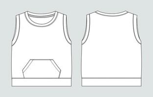 Technical drawing tank top vest front and back with pocket vector