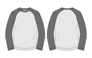 Raglan long sleeve t shirt front and back isolated on white background vector