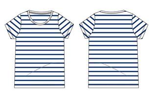 T shirt front and back with all over print stripes print isolated on white back vector