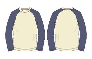 Two tone color Long sleeve raglan t shirt front and back isolated on white background vector