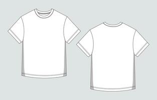 Short sleeve white color t shirt front and back isolated on light grey background vector