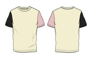 T shirt front and back with different color sleeve isolated on white back vector
