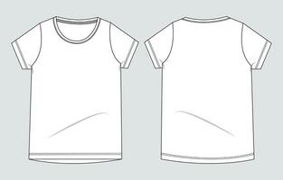 Short sleeve White color t shirt front and back isolated on light grey background vector
