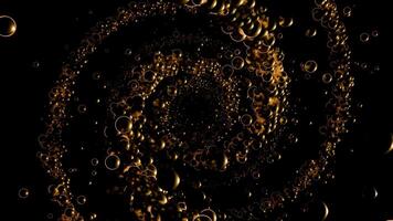 Looped luxury background with abstract swirl tunnel made of glowing golden spheres and smooth flying effect. Endless yellow bubbles screensaver for celebration event or music art performance. 4K 60fps video