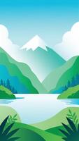 Mountain landscape with lake with copy space vector
