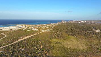 Aerial view around the eastern tip of the Caribbean island of Aruba video