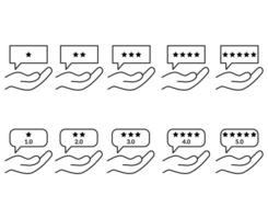 set of customer rating review icon containing 5 stars feedback satisfaction experience quality respon testimonial or hand icon give customer feedback vector