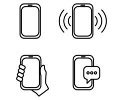 Mobile app icons or set of smartphone icon containing vibrating or ringing mobile phone gadget cellular hand holding cell phone vector