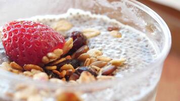 Nutritious Chia Seed Pudding with Granola and Strawberries is a healthy breakfast or dessert video