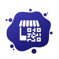 Shop with QR code icon, vector