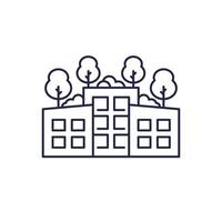 roof garden line icon, trees on rooftops of buildings vector