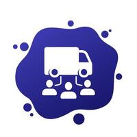 delivery van and customers icon for web vector
