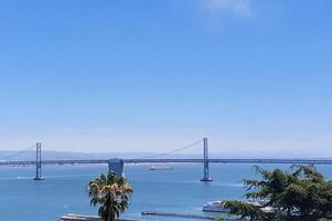 A view of the bay bridge from a hillside photo