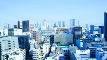 A view of the city skyline from a high rise building photo