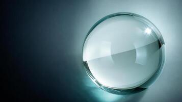 Crystal sphere ball glowing on a shiny reflective place photo