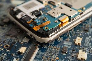 Repairing and upgrade mobile phone, electronic, computer hardware and technology concept. photo
