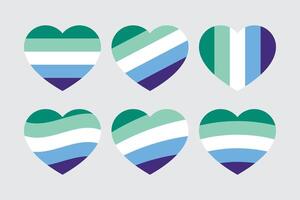 A set of six heart shaped flags with different colors vector