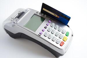 Payment POS terminal for finance and shopping business and technology. photo