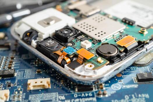 Repairing and upgrade circuit mainboard of notebook, electronic, computer hardware and technology. photo